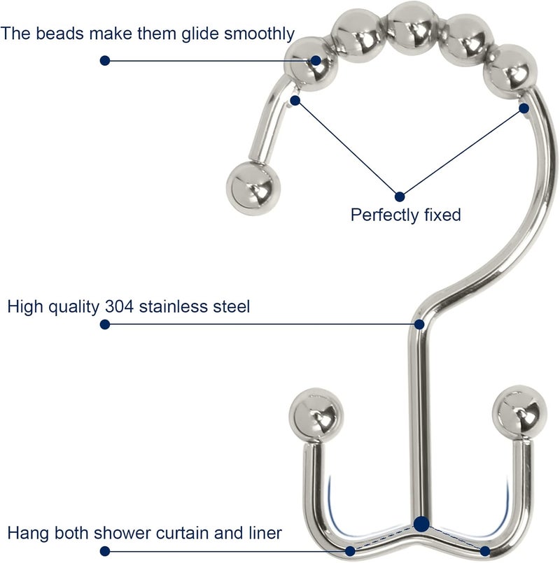 Gidse Shower Curtain Hooks,Sturdy Stainless Steel Double Sided Shower Hooks Rings for Bathroom Shower Curtain Rods Curtains Set of 12 Hooks - Nickel - Image 3